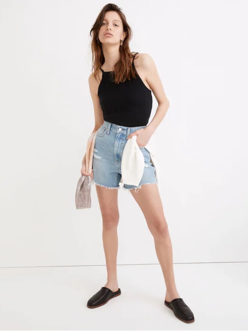 Madewell The Mom Jean Short in Lansdale Wash Distressed High Rise HR Shorts 29